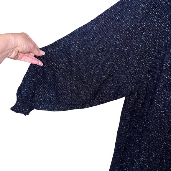 Vintage Womens Duster Sweater Size XL Deep Navy Green Metallic Handmade Casual - Picture 10 of 16